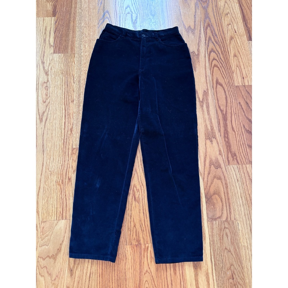 Lauren Ralph‎ Lauren Petite Navy Velvet Pants High Rise Straight Leg 8P Cotton